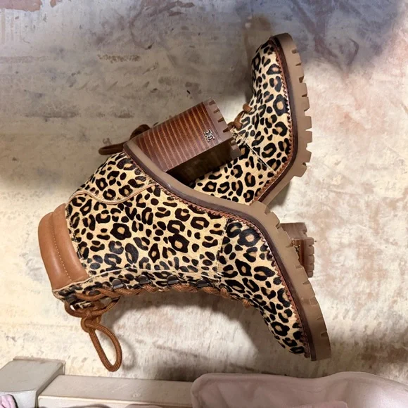 Leopard Print Lace-Up Combat Boots - Brown - Picture 4 of 4